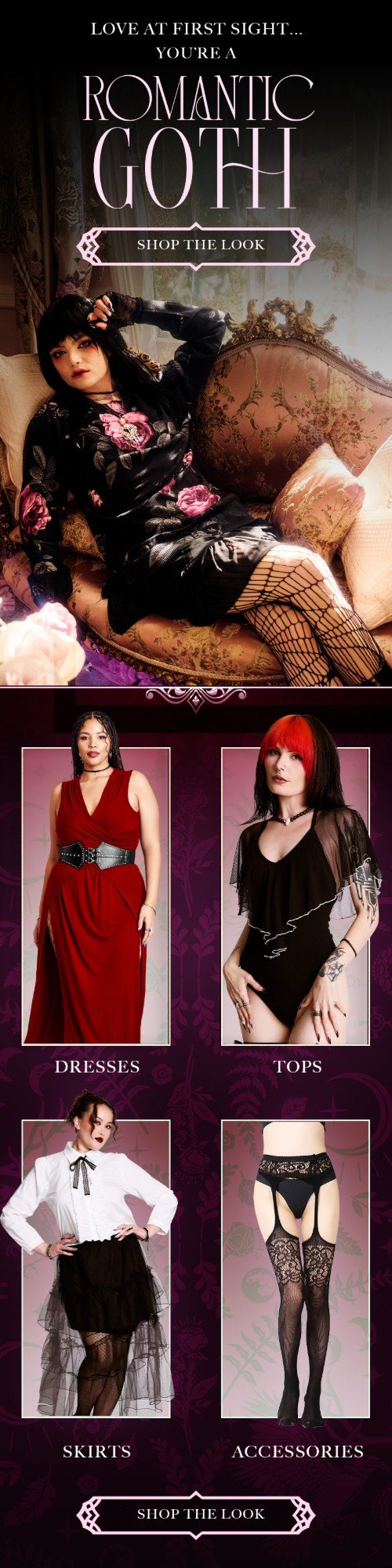 Midnight Hour email: meet your Romantic Goth match, with a hero look and four shop-by-category tiles
