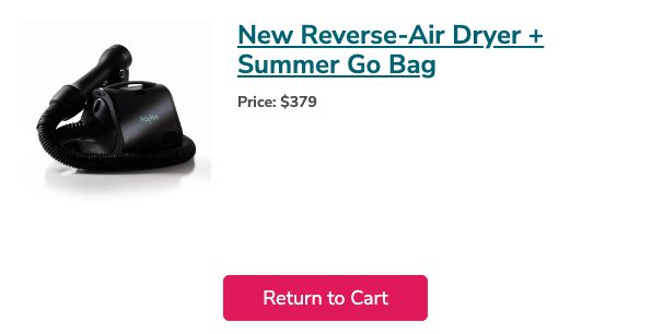 Before: a generic product module showing the dryer, product name, price and a Return to Cart button