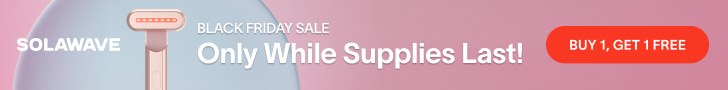 Solawave Black Friday leaderboard ad: only while supplies last, buy 1, get 1 free