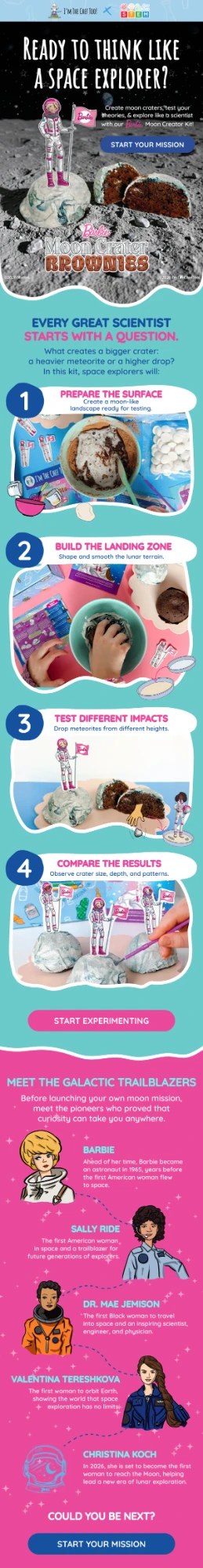 I'm The Chef Too! email. Barbie Moon Crater Brownies: a four-step experiment and the women who led space exploration