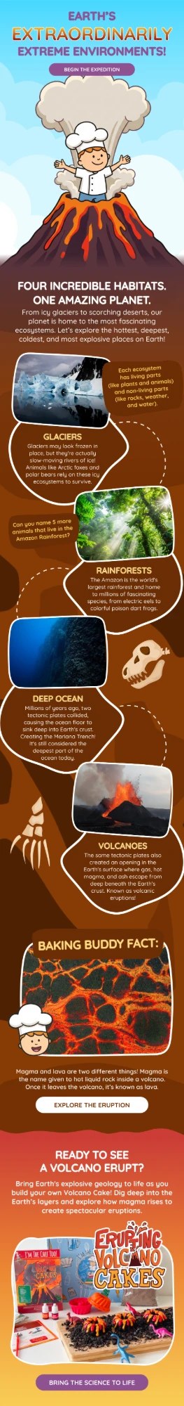 I'm The Chef Too! email. Earth's extreme environments, from glaciers to volcanoes, leading to Erupting Volcano Cakes