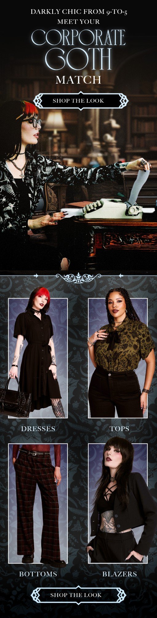 Midnight Hour email: meet your Corporate Goth match, with a hero look and four shop-by-category tiles