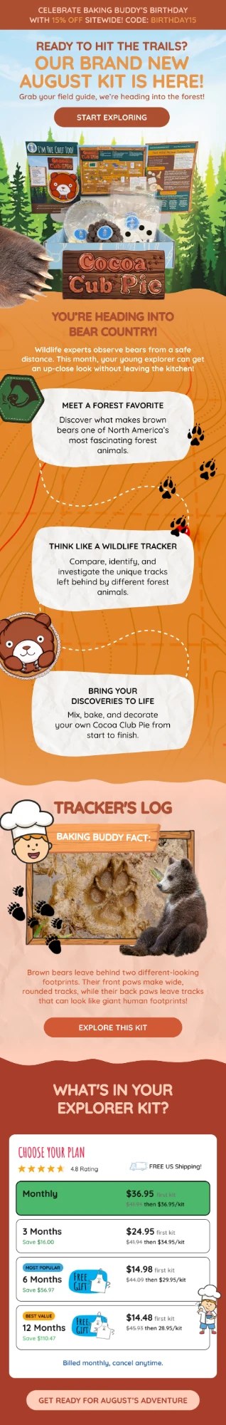 I'm The Chef Too! email. August's Cocoa Cub Pie: tracking bears, a footprint fact, and plan options