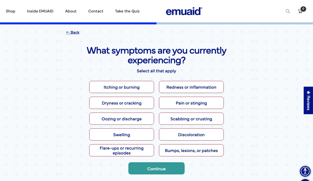 Question 3: What symptoms are you currently experiencing? Itching or burning, redness or inflammation, dryness or cracking and more