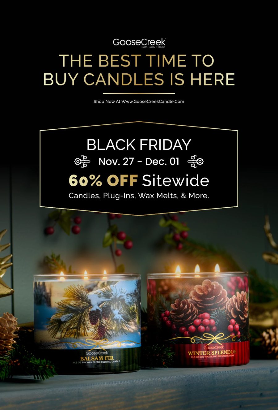 Goose Creek Black Friday postcard, 60% off sitewide